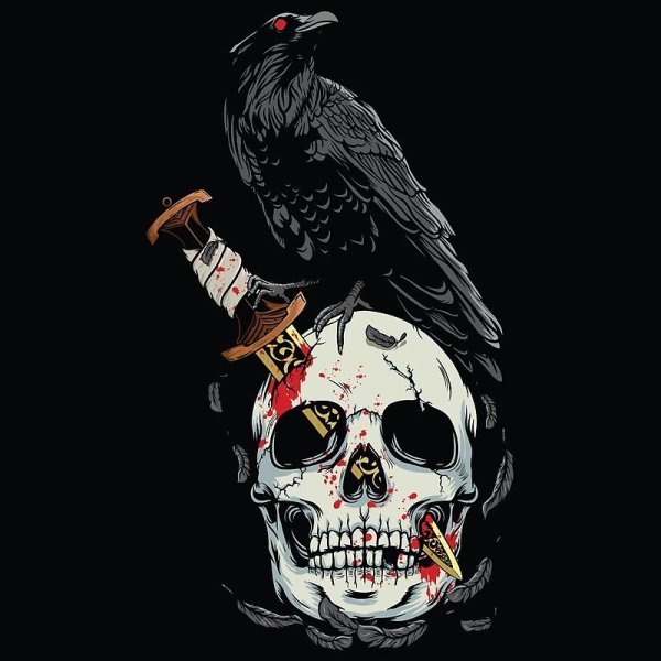 Картина черепа и вороны