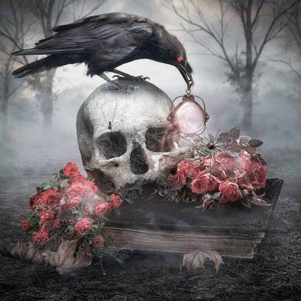 Череп с вороном