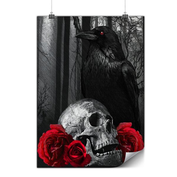 Тату ворон на черепе