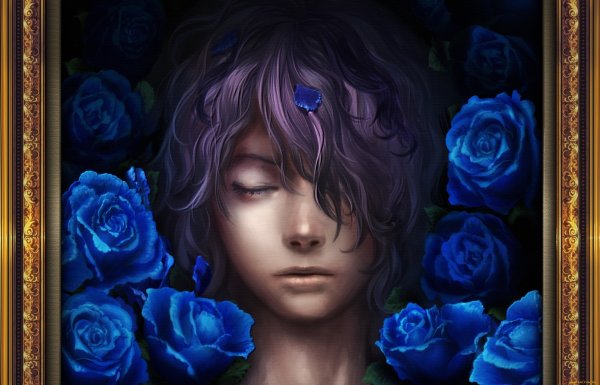 Девушка с синими розами