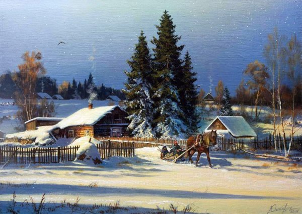 Художник Виктор Тормосов зима в деревне