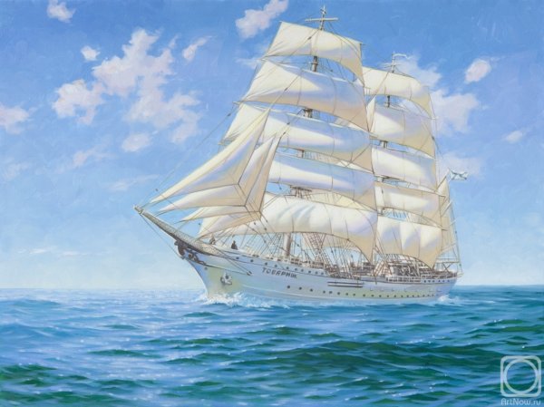 Парусный корабль маслом