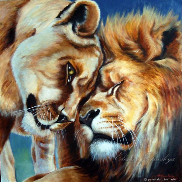 Лев картина маслом