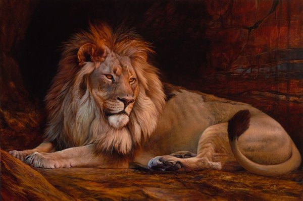 Лев лежит арт