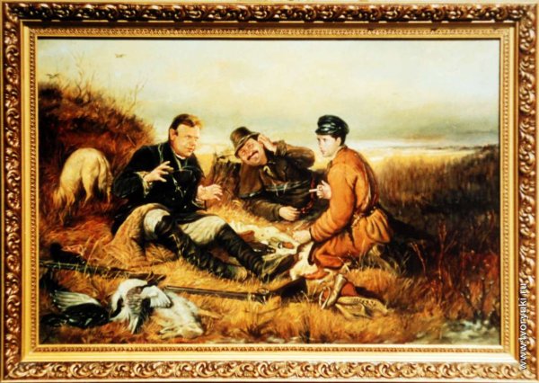 Картина маслом охотники на привале Перов