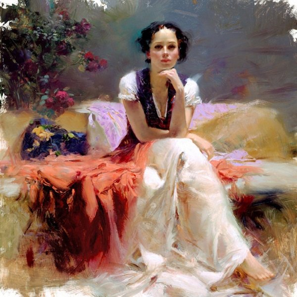 Девушка и цветы живопись