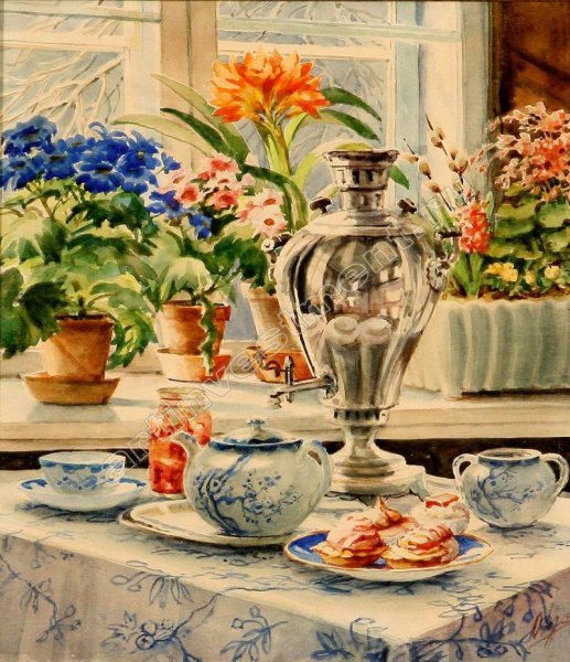 Акварели Ольги Александровны Романовой чаепитие