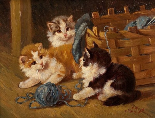 Репродукция кошка с котятами