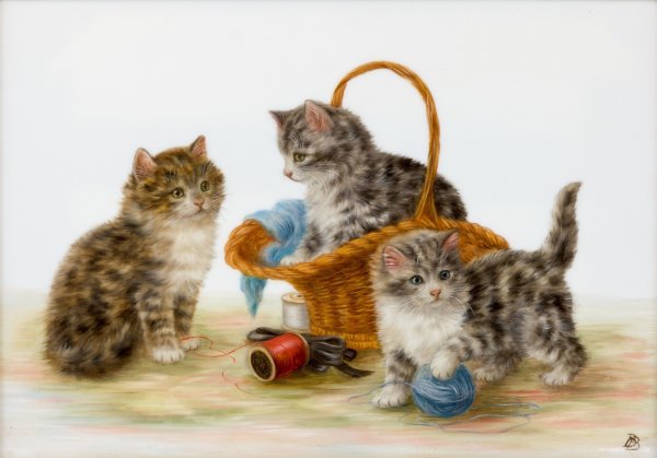 Котята в корзинке живопись