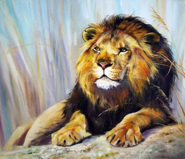 Лев картина маслом