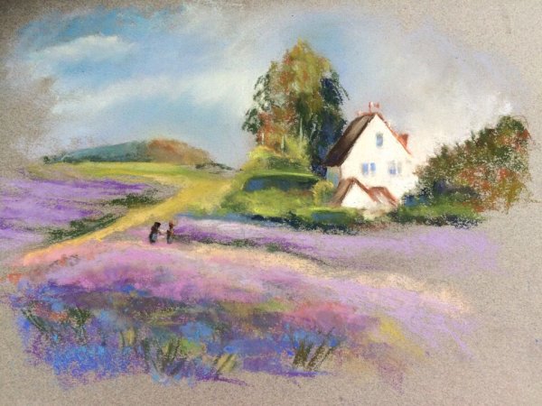 Пейзаж пастелью сухой