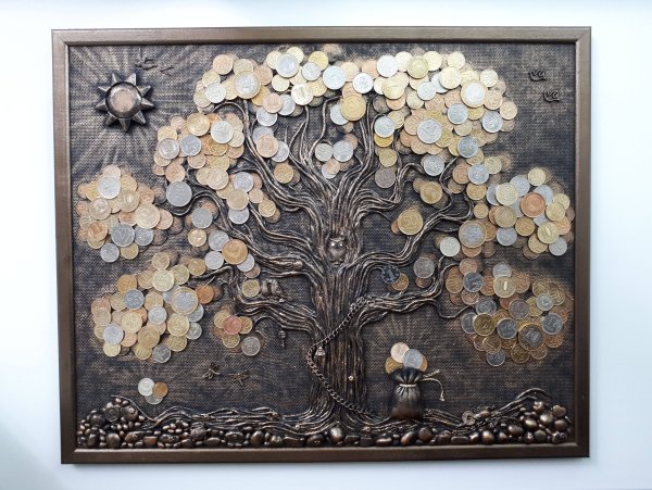 Ассамбляж денежное дерево панно