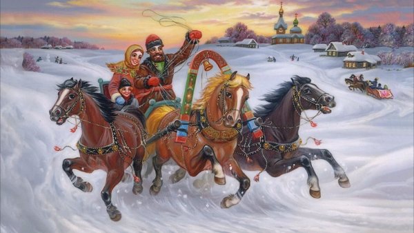 Федоскинская миниатюра тройка