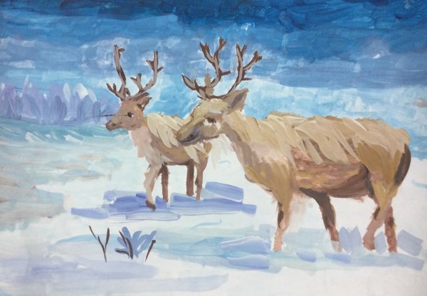 Северные олени картина Ушакова