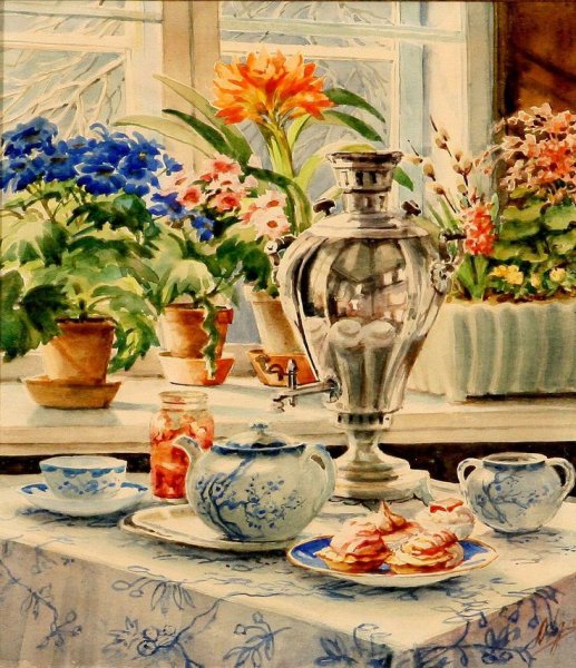 Акварели Ольги Александровны Романовой чаепитие