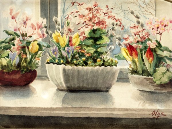 Цветочная акварели Великой княгини Ольги Александровны Романовой.