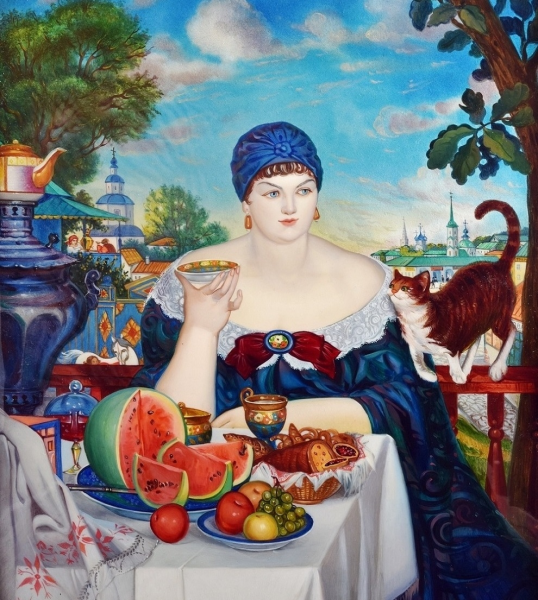 Борис Михайлович Кустодиев. Купчиха за чаем.1918