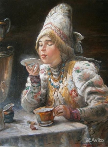 Картина Маковского Купчиха за чаем