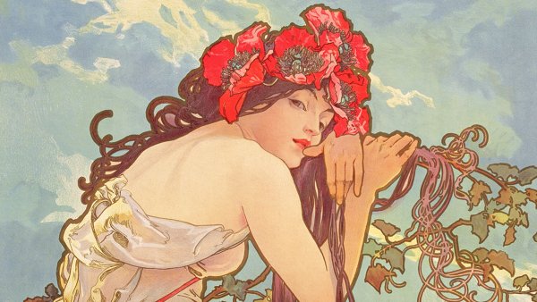 Альфонс Муха дама с камелиями