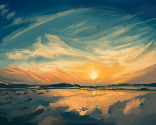 Солнце в облаках живопись