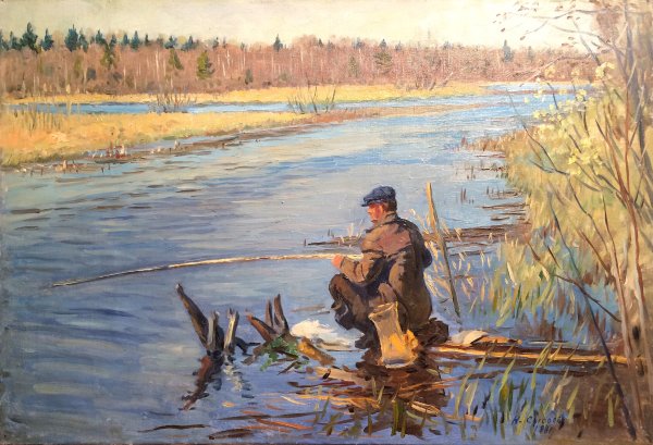 Дедушка с внуком на рыбалке