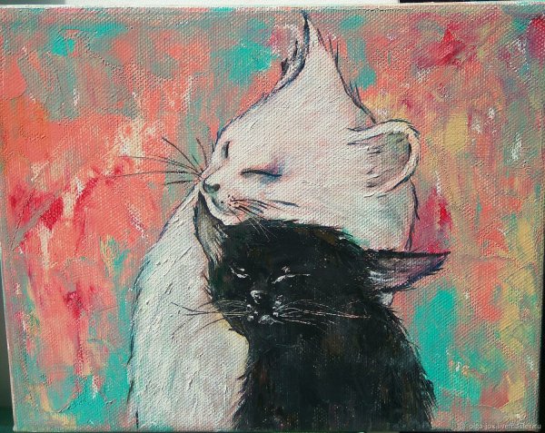 Коты обнимаются живопись