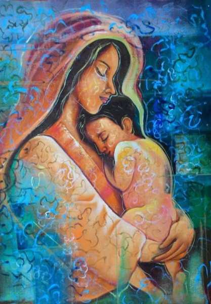 Картина маслом мать и дитя