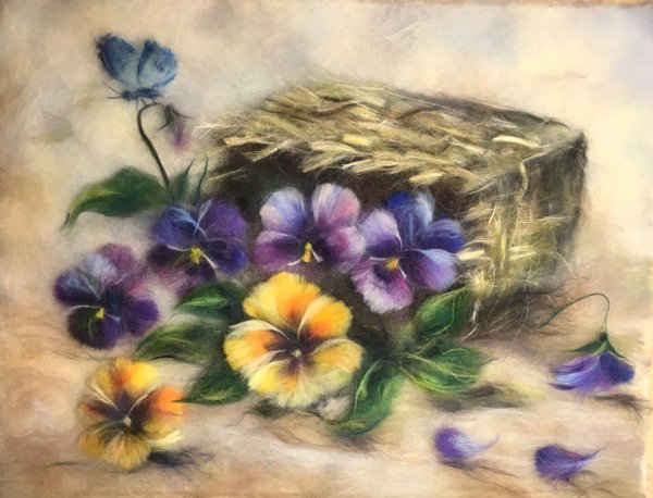 Шерстяная акварель Анютины глазки