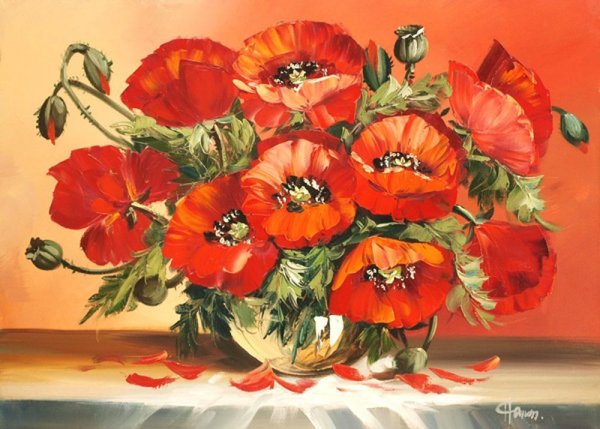Красные маки на картине Репина