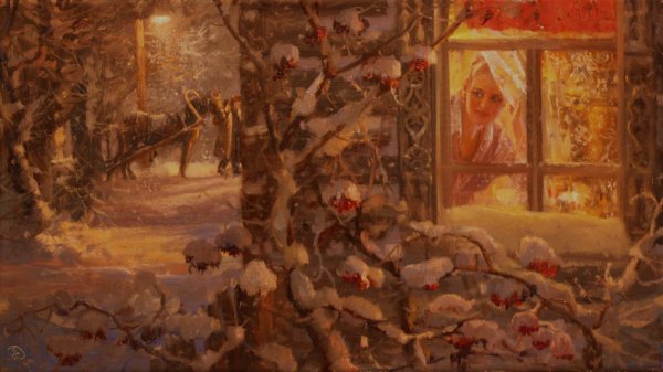 Кошка на окошке зимой