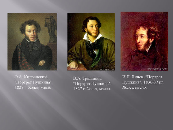 19) Портреты Пушкина Кипренского и Тропинина