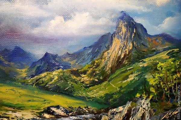 Иван Шутев горный пейзаж мастихином