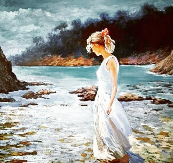 Девушка и море пейзаж
