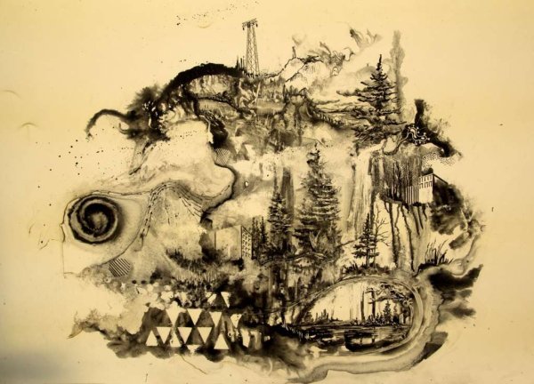 Графический пейзаж маркером