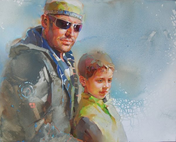 Папа и дети живопись