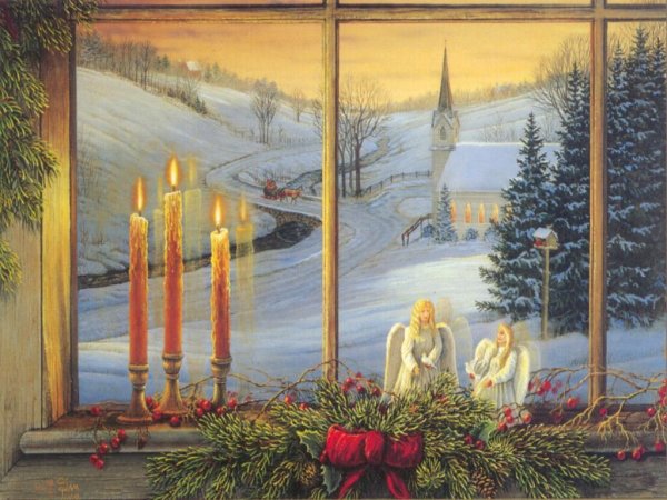 Рождественский пейзаж за окном