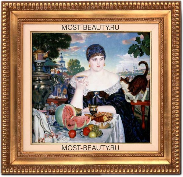 Кустодиев Купчиха за чаем 1918