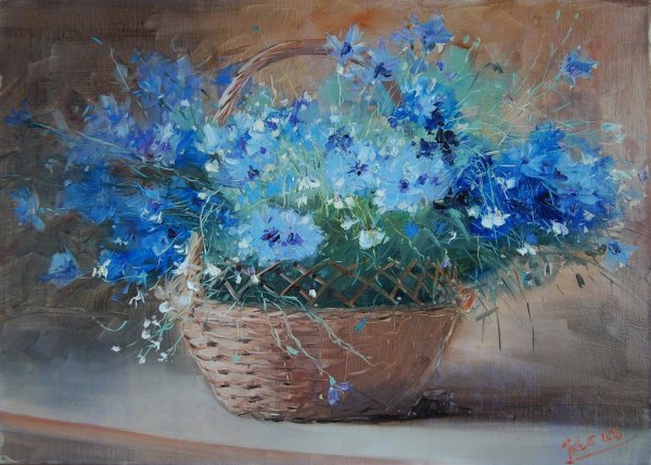 Ржаное поле с васильками живопись