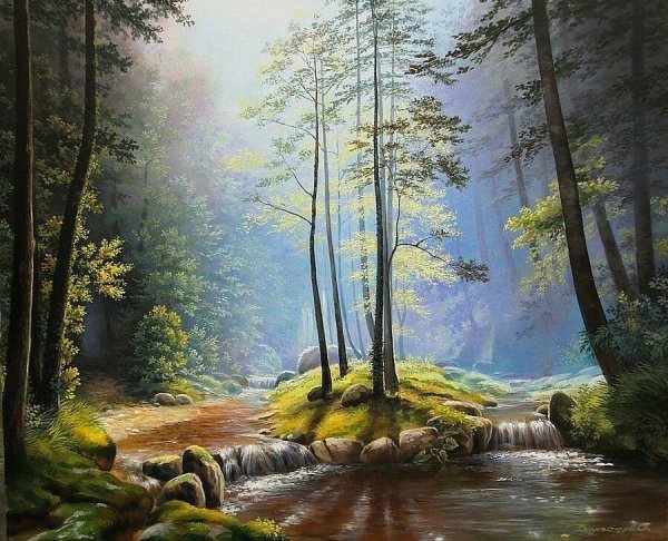 Художник Игорь Прищепа пейзаж Лесная река