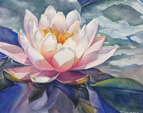 Лотос акварелью лессировка