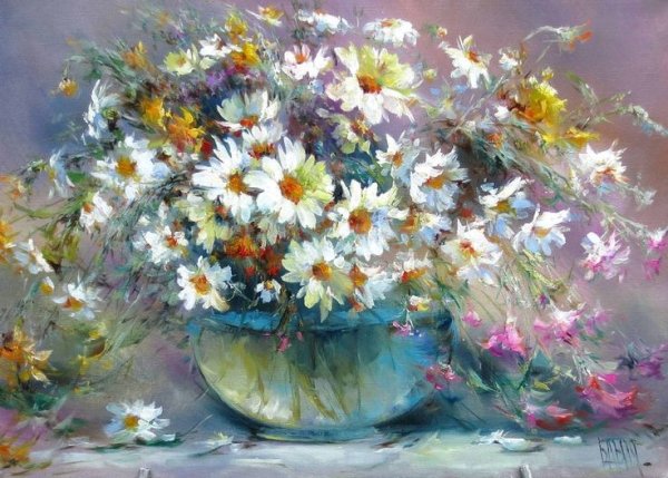 Цветы в вазе живопись