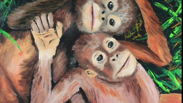 Обезьяна цветными карандашами