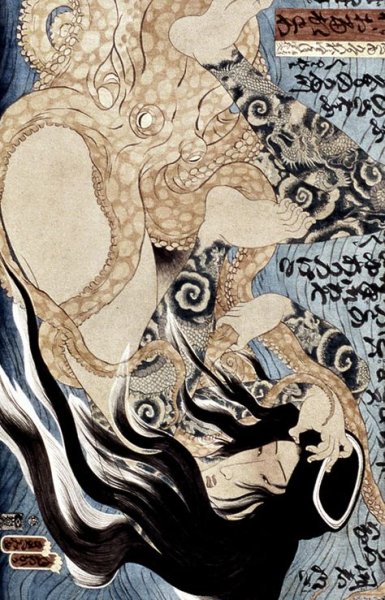 Японская гравюра сон жены рыбака