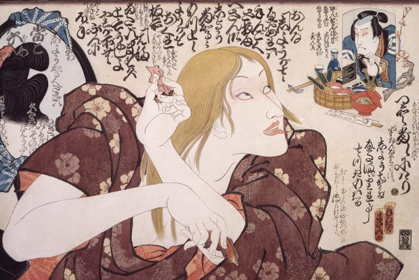 Японская гравюра сюнга женщина с осьминогом
