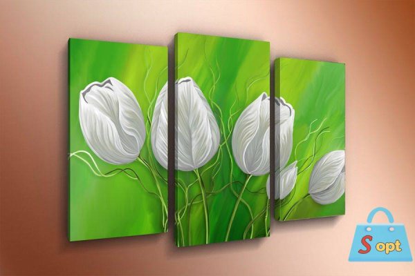 Картина из трех частей к зелёному фону