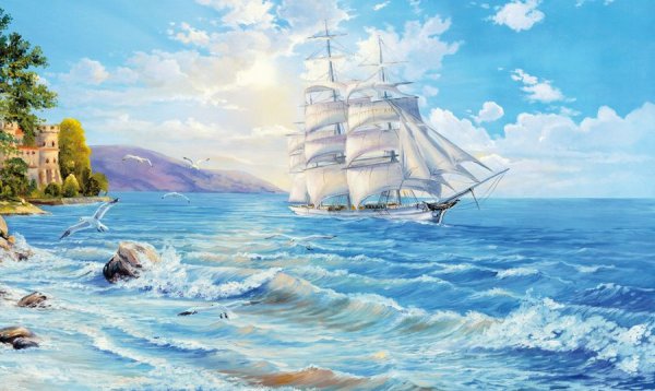 Картина в рамке корабль в море