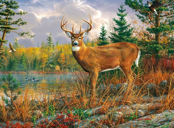 Олень на холсте