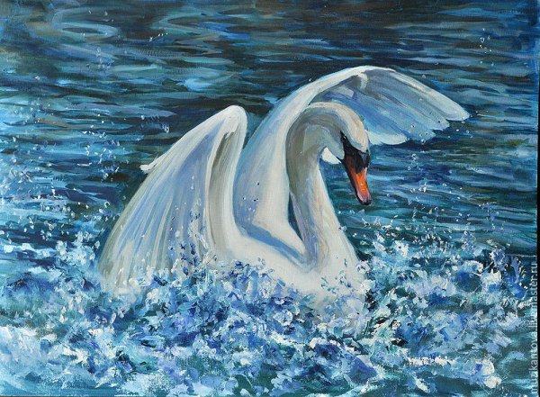Картина маслом лебеди