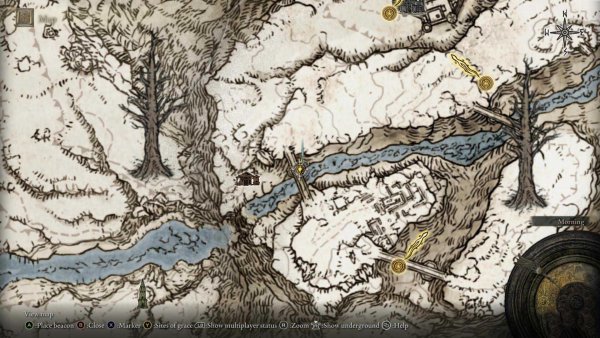 Elden Ring древние руины снежной Долины на карте