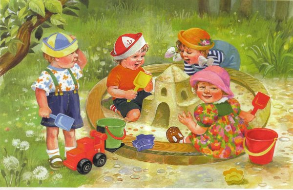 Сюжетная картина дети в песочнице